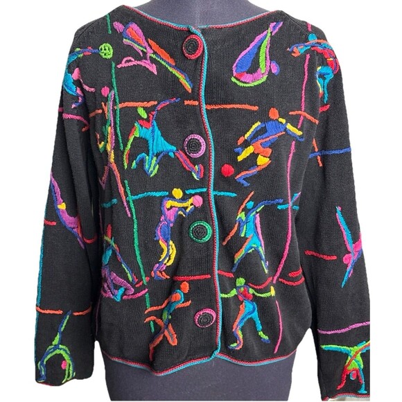Michael Simon Sweaters - Vintage 90s Michael Sports Cardigan Sweater Womens Medium Black Novelty Rare
